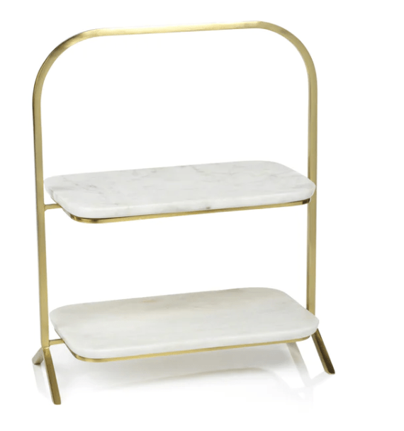 Madeleine Marble Two-Tier Stand - Gold & White Marble