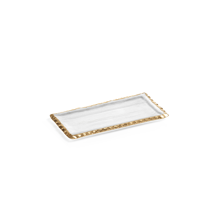 Clear Textured Rectangular Tray with Jagged Gold Rim - Small