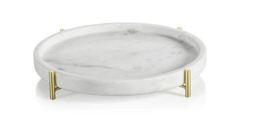 Palomar Round Marble Tray on Metal Stand - Large