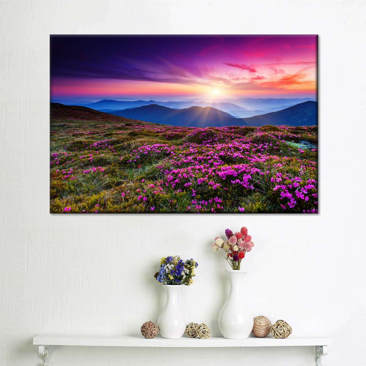 Pink Flowers At Sunset Wall Art