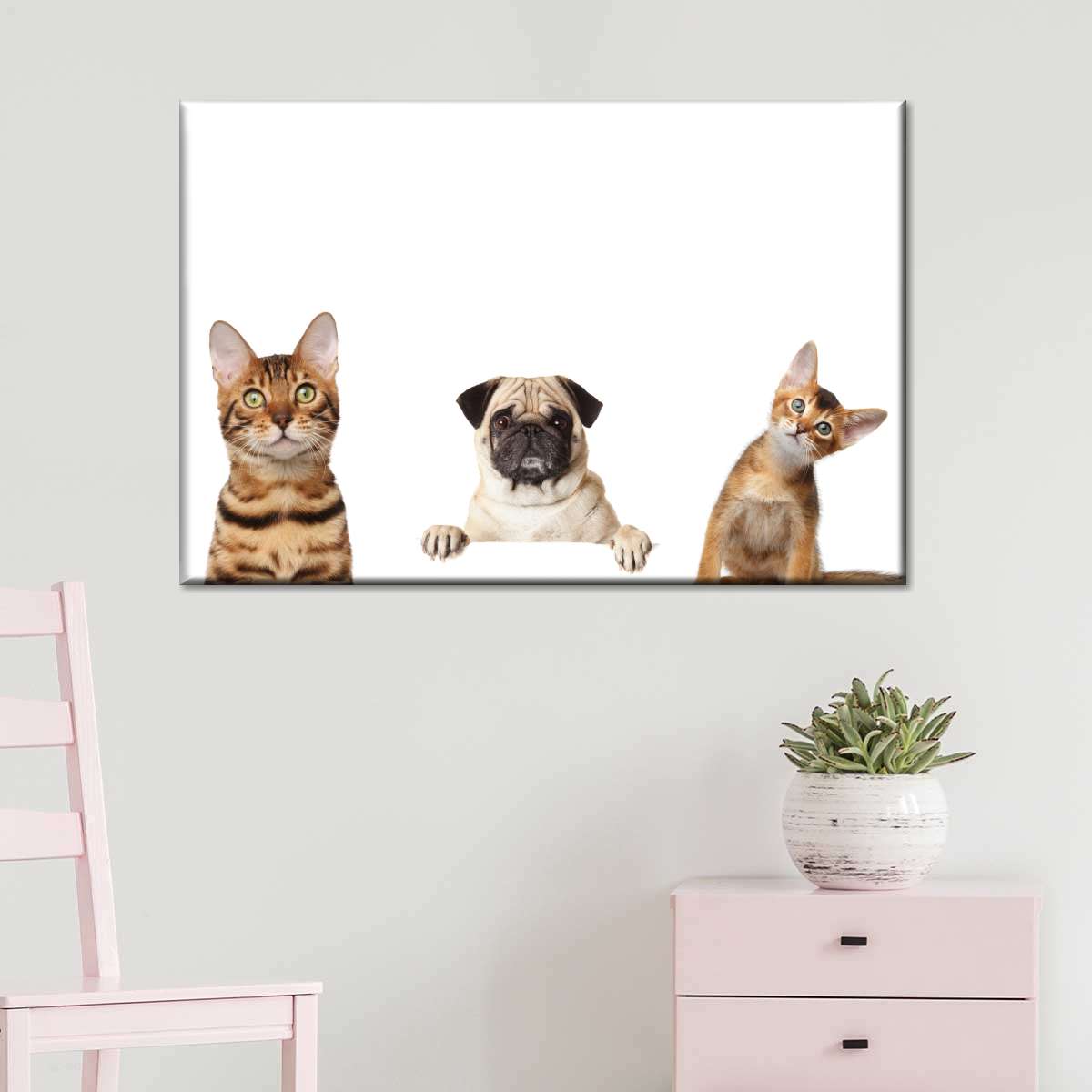 Pug And Cats Wall Art